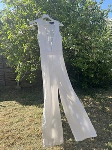 Missguided White Maxi Jumpsuit With Plunging Neckline Size 6 - Picture 1 of 4