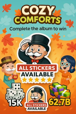 Pegatinas Monopoly Go Cozy Comforts 1/2/3/4/5/6 | Entrega instantánea | Digital Foto 1 de 2