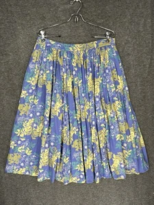 Vintage Midi Skirt Womens Petite Large Cotton Blue Yellow Floral Cottagecore 90s - Picture 1 of 11