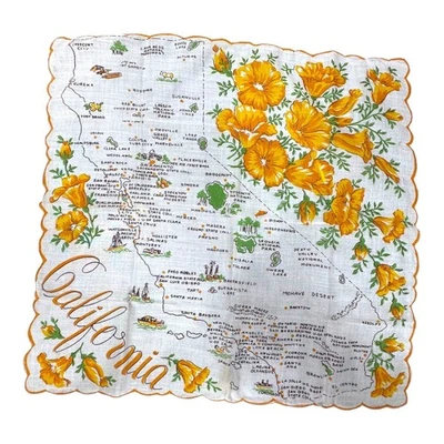 Pañuelo Ranshaw California State de Colección Años 60 Pañuelo Flores Festoneado Amarillo Foto 1 de 4