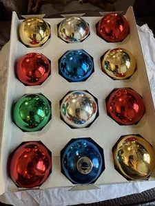 Vintage Pyramid Glass Christmas Ornaments 12 Ct Box Multicolor Reflective USA - Picture 1 of 6