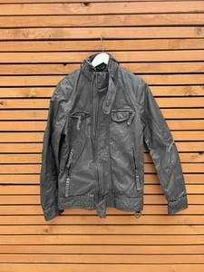 Superdry Jacket Mens Large Dark Khaki Motorcycle Biker Zip Jacket Coat - Picture 1 of 3