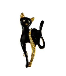 Vintage Cat Feline Rhinestone Brooch - Picture 1 of 6
