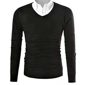 Casual Slim Fit Knit V-Neck Pullover Sweater Super Soft Black XXXXL 4XL Men's - Picture 1 of 2