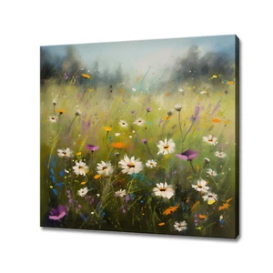 Colourful Wildflowers Field Meadow Painting Style Floral Canvas Print Wall Art - Picture 1 of 7