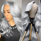Silver Grey Lace Front Wigs  Body Wave Wig Dark Gray Long Wavy Synthetic Hair US