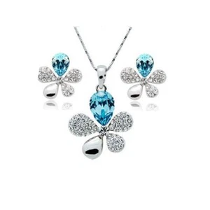 Impresionante Conjunto de Joyería Collar Pendientes Hoja Pétalo Flor Azul Regalo Adolescentes Esposa - Imagen 1 de 2