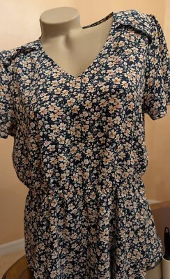 Allegra K Women Floral  Short Sleeve Peplum Blouse L- pre-owned - Image 1 of 4