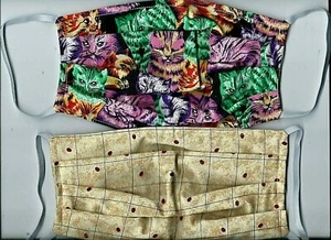 2 FACE MASKS cotton Colorful CATS & LADYBUGS reversible reusable HANDMADE in USA - Picture 1 of 2