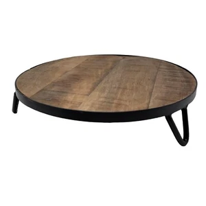 Rustic Wood Iron Footed Platter Pedestal Stand 16 in Round Vintage Style Classic - Picture 1 of 6