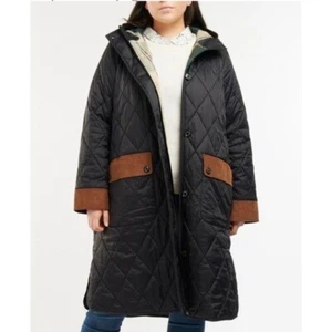 NWT Barbour Womens Mickley Corduroy Trimmed Quilted Jacket Black Brown Size 3X - Picture 1 of 14