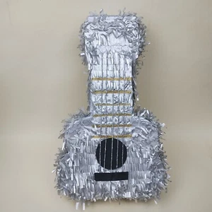 Gitarrenförmige Piñata Pinata 16,5" x 10" silber mexikanische musikalische Geburtstagsparty - Bild 1 von 9
