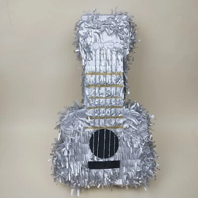 Guitarra Forma PIÑATA PIÑATA 16.5" X 10" Plata Musical Mexicana Fiesta de Cumpleaños Foto 1 de 4