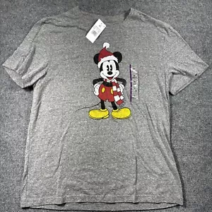 Disney Men’s Xxl Tshirt Mickey Santa Hat Gray NWT Christmas - Picture 1 of 8