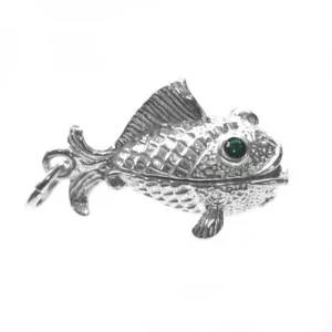 STERLING SILVER OPENING EMERALD EYES MOVING FISH & WORM CHARM - Picture 1 of 9