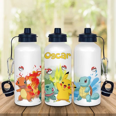 PERSONALISED 'POKEMON PIKACHU' 600ML ALUMINIUM GLOSSY WATER BOTTLE. - Image 1 of 4