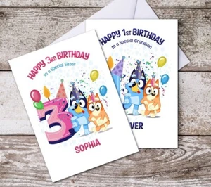 Bluey and Bingo Personalised Birthday Card - Any Age, Choose Size - Picture 1 of 7