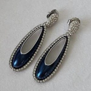 Lia Sophia Silver Tone Pierced Fashion Jewelry Earrings Rhinestones Blue Enamel - Picture 1 of 5