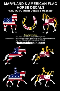 MARYLAND FLAG HORSE DECAL MAGNET STICKER JUMPING DRESSAGE HORSESHOE American - Picture 1 of 23