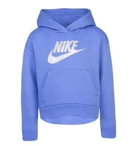 Girl's Size 6 Nike Silver Glitter Futura Fleece Pullover Hoodie Polar Blue NWT - Picture 1 of 4