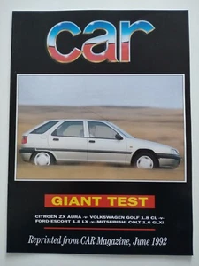 Citroen ZX VW Golf MK3 1.8 Ford Escort LX Mitsubishi Colt Review Brochure 1992 - Picture 1 of 1