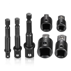 7 Pcs 1/4" 3/8" 1/2" Hex Shank Bit Square Nut Driver Set Impact Socket Adapters - Picture 1 of 7