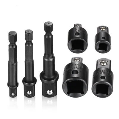 7 Pcs 1/4" 3/8" 1/2" Hex Shank Bit Square Nut Driver Set Impact Socket Adapters - Image 1 of 4