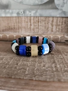Pulsera elástica multicolor lucite negra abalorios - Imagen 1 de 6