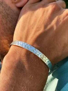 Braccialetti Braccialetti Argento Martellato Argento 925 Regolabili Uomo Tutte le Dimensioni Bracciale - Foto 1 di 5