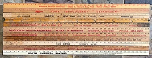 Vintage Posten 11 Holz Werbung Hof Stöcke Lineale - 36" - K Mart, Sonne Droge - Bild 1 von 4