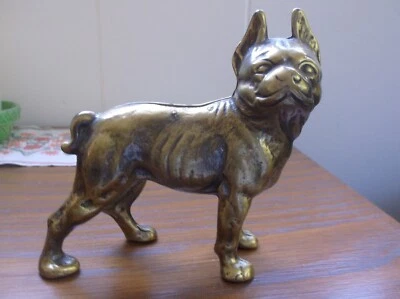 Estatuilla de colección de latón fundido banco de monedas Boston Terrier perro mascota animal Foto 1 de 4