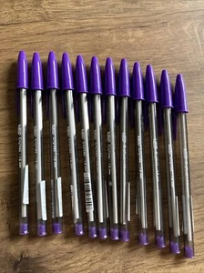 Bic Cristal 1.6mm Bold Purple Ballpoint Pens ( PKT 12 ) BIC FUN RANGE, BRAND NEW - Picture 1 of 10
