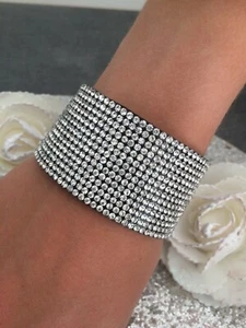 idée cadeau SUBLIME BRACELET MANCHETTE FEMME STRASS 14 RANGS FERMETURE aimanté - Imagen 1 de 2