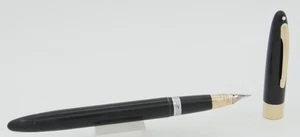 Sheaffer Valiant Snorkel Black & Gold Fountain Pen - 14kt Medium Nib - 1950's - Picture 1 of 6