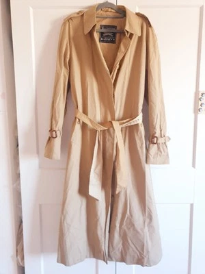 Burberry Vintage Women Tartan Haymarket Pure Cotton Beige Trench Coat 14 Long - Image 1 of 4