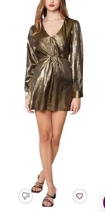 Metallic Gold kurzes Kleid Punk Burnout V-Ausschnitt Silvester Party Hollywood Glam - Bild 1 von 14