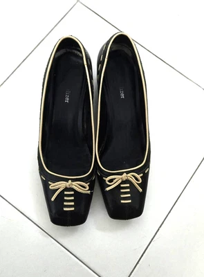 Naturalizer туфли 7 черный кожаный насос бант квадратный носок котенок каблук - Изображение 1 из 4