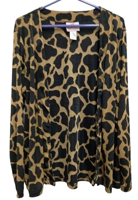 Cárdigan artístico Quacker Factory para mujer grande marrón negro estampado animal brillante Foto 1 de 4