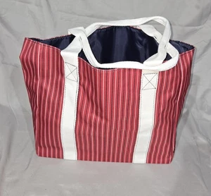ESTEE LAUDER ROT WEISS GESTREIFT BEUTELTASCHE STRAND SHOPPING HAND SCHULTER CANVAS TASCHE * NEU - Bild 1 von 6