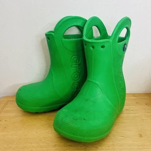 Boys Crocs Green Handle It Pull On Rubber Wellies Rain Boot Wellington C7 Unisex - Picture 1 of 6