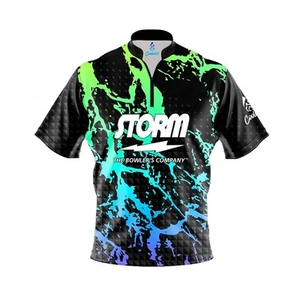 Storm Geometric Graffiti Quick Ship CoolWick Sash Zip Bowling Jersey - Picture 1 of 3