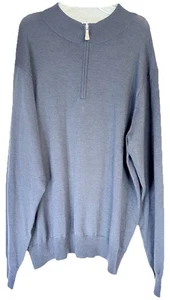 Peter Millar Large Merino Wool Blend Sweater 1/4 Zip Pullover Slate Blue - Picture 1 of 3