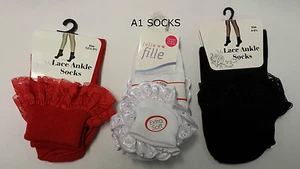 2 Pair's Ladies Girls Sexy Frilly Lace Edge Short Ankle Socks School Dance - Picture 1 of 2