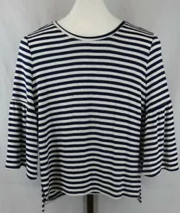 Old Navy Girls Navy White Striped Bell Sleeve Pullover Sweater Sz L 10-12 Plus - Picture 1 of 4