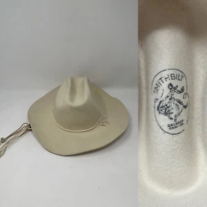 Vintage SMITHBILT Small White COWBOY HAT 100% WOOL Canada CALGARY Stampede? - Picture 1 of 19
