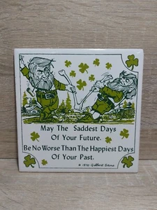 Vintage 1970er St. Patrick's 6" Keramikfliese Kobold glücklichster trauriger Gilbert - Bild 1 von 13