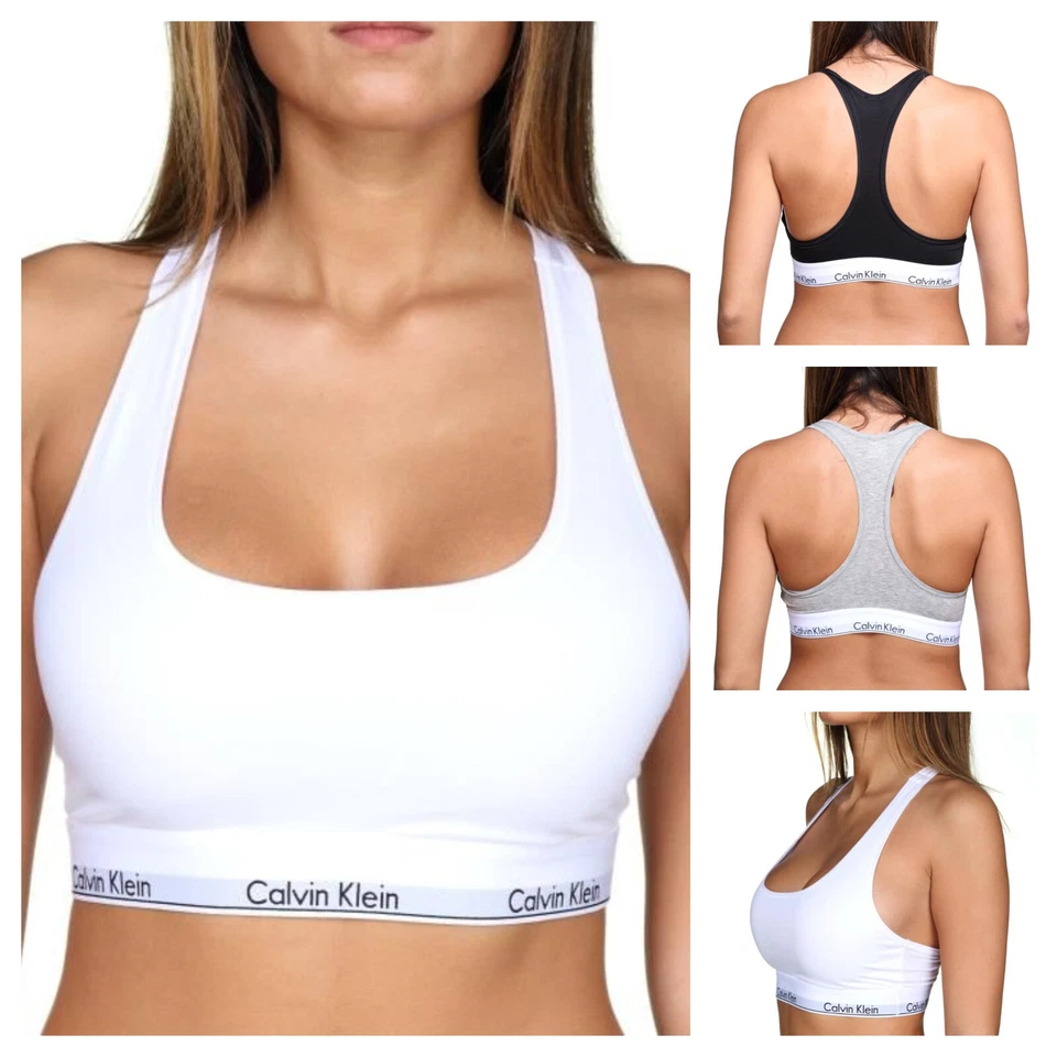 Calvin Klein Womens 3 Pack Sport Bras Bralettes Cross Back Underwears Cotton - Image 1 of 4