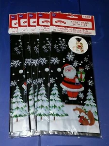100 CHRISTMAS SNOWMAN SANTA SNOWFLAKE BAGS W/TIES 4 X 2 X 9.5 - Picture 1 of 2