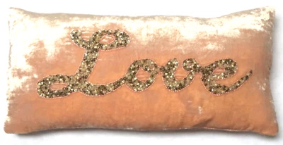 ANKE DRECHSEL Cushion LOVE Old Rose Embroidered Silk Velvet Pillow Kissen Rosa - Bild 1 von 4