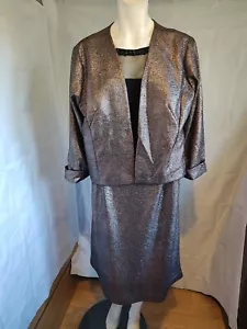 NIGHTINGALES schimmerndes Metalloptik Zinn Abendkleid & Sakko Anzug Gr. 22 NEU - Bild 1 von 9